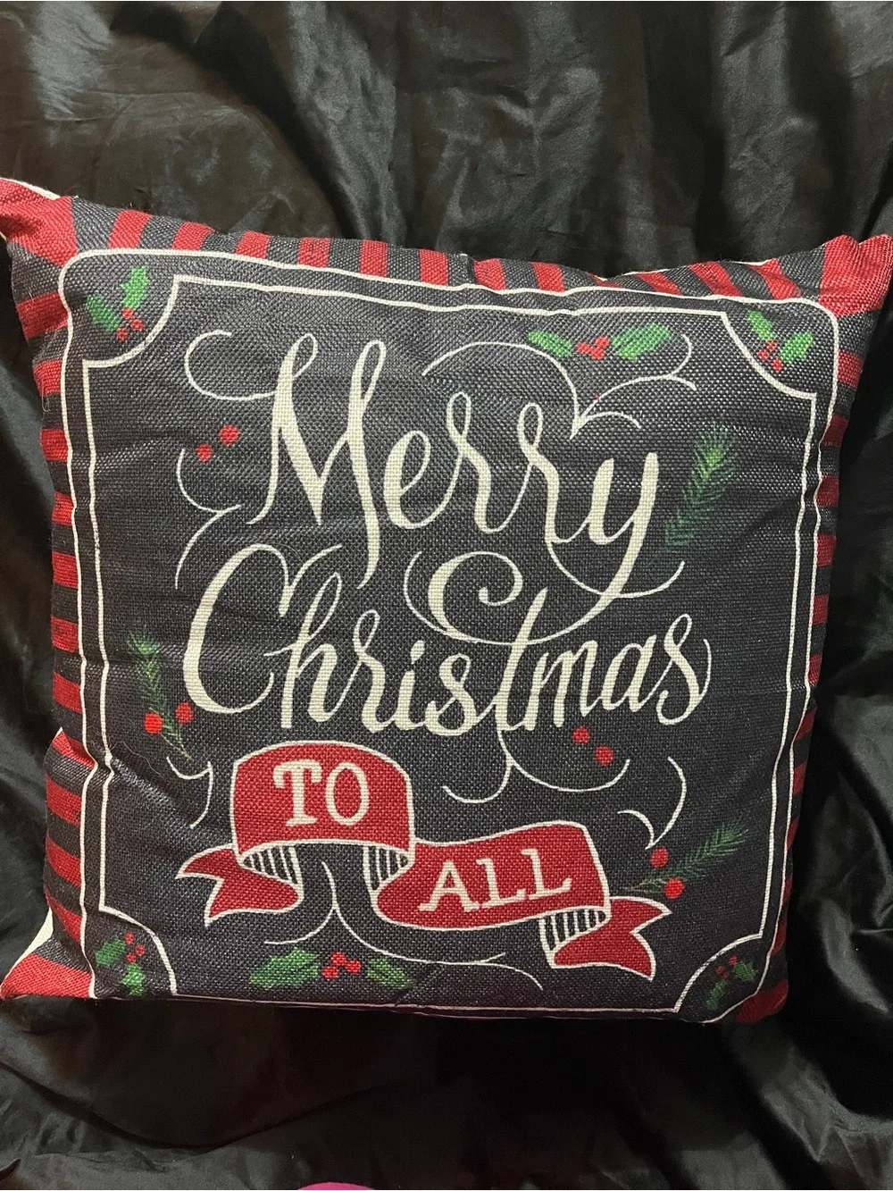 Merry Christmas to All Pillow Cover 17” Red Black Farmhouse Holiday Decor